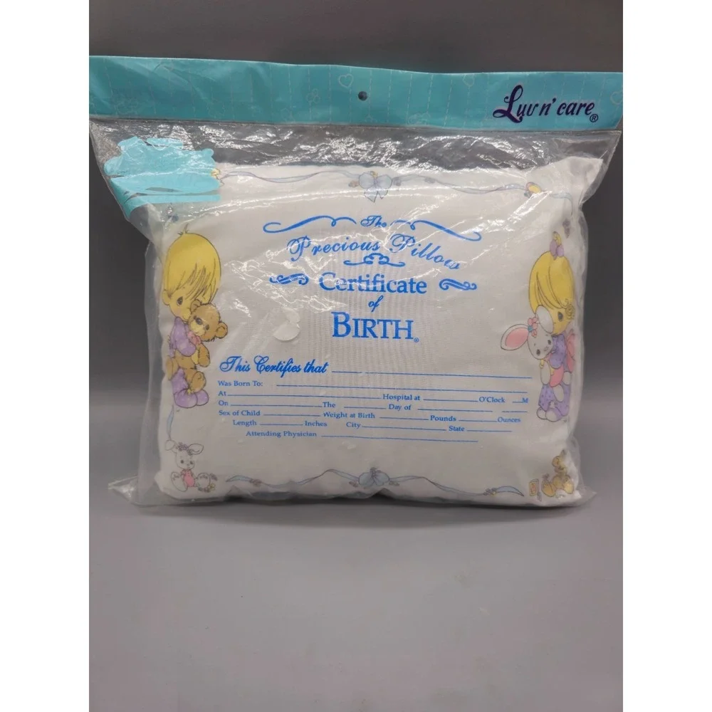 New Precious Moments Certificate Of Birth Pillow 1999 Luv N Care 11x13